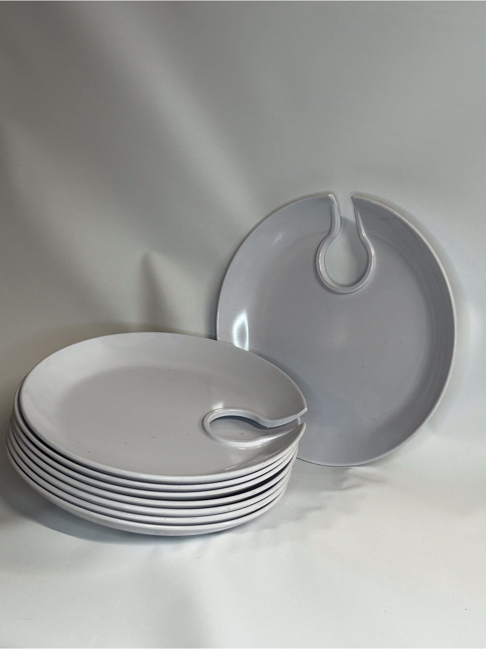 Pottery Barn White plastic Snack Plates with Glass Notch - Set of 8